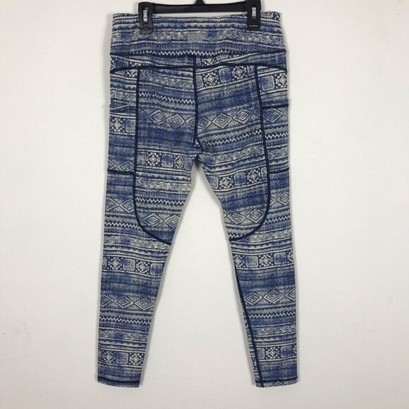 Hardcore Fitness Bootcamp Leggings Mid Hi Rise- Blue & Tan Diamonds- Size Medium - Picture 3 of 4